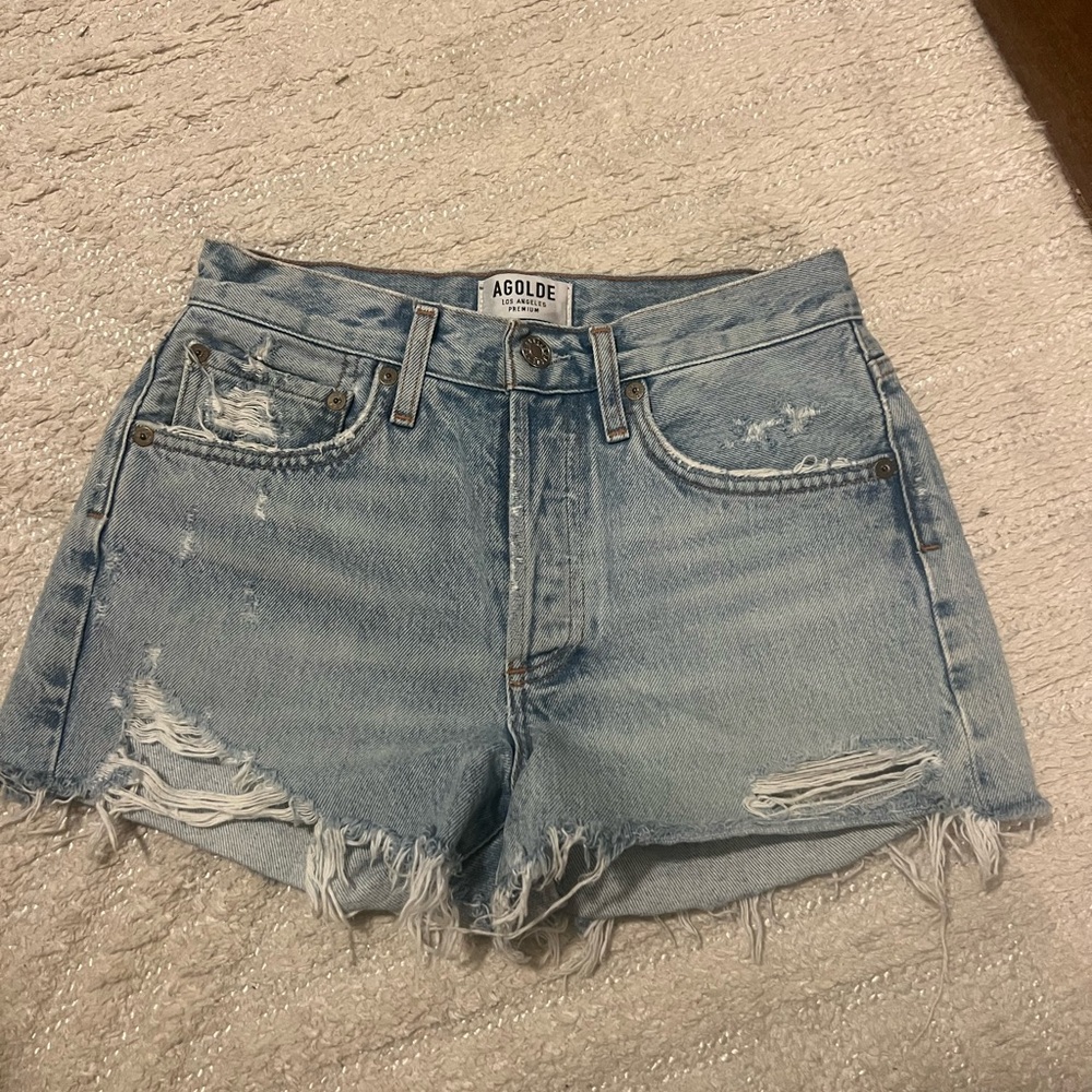 AGOLDE Women's Distressed Light Blue Denim Shorts
